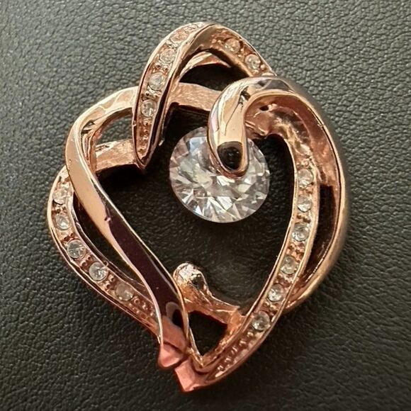 Rose Gold 18k GP Gold Plated CZ Heart Pendant - Picture 1 of 5